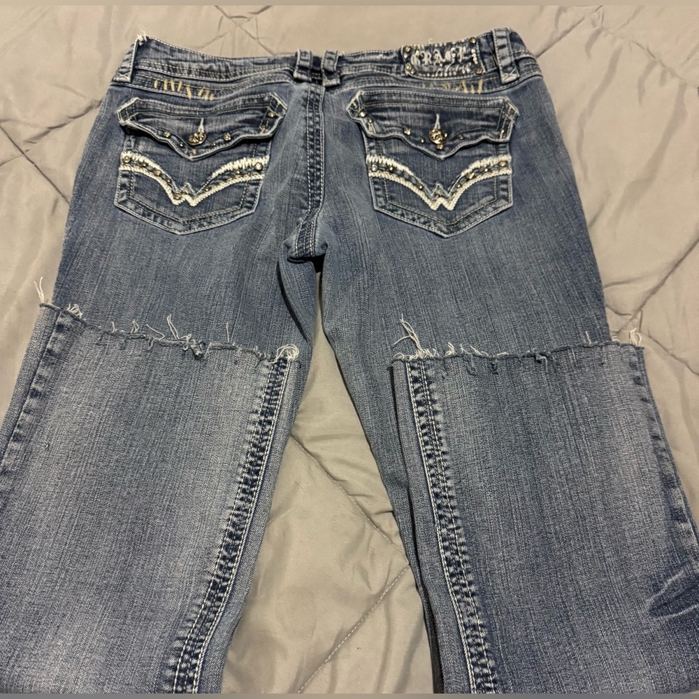 Grace in LA Distressed Blue Ankle Jeans